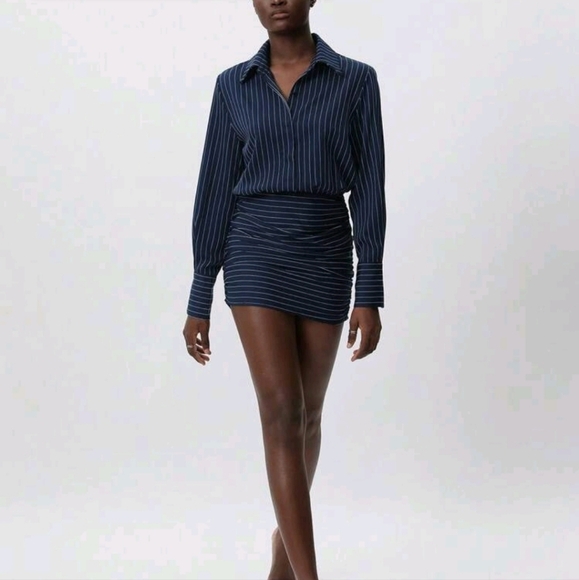 ClassicStriped Deep Color Office/Work Collared Shirt Dress,Tapered Waist And Hip - Picture 4 of 4